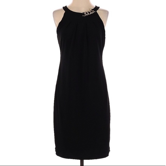 Carmen Marc valvo gold chain sleeveless black knee length dress small - Picture 1 of 6
